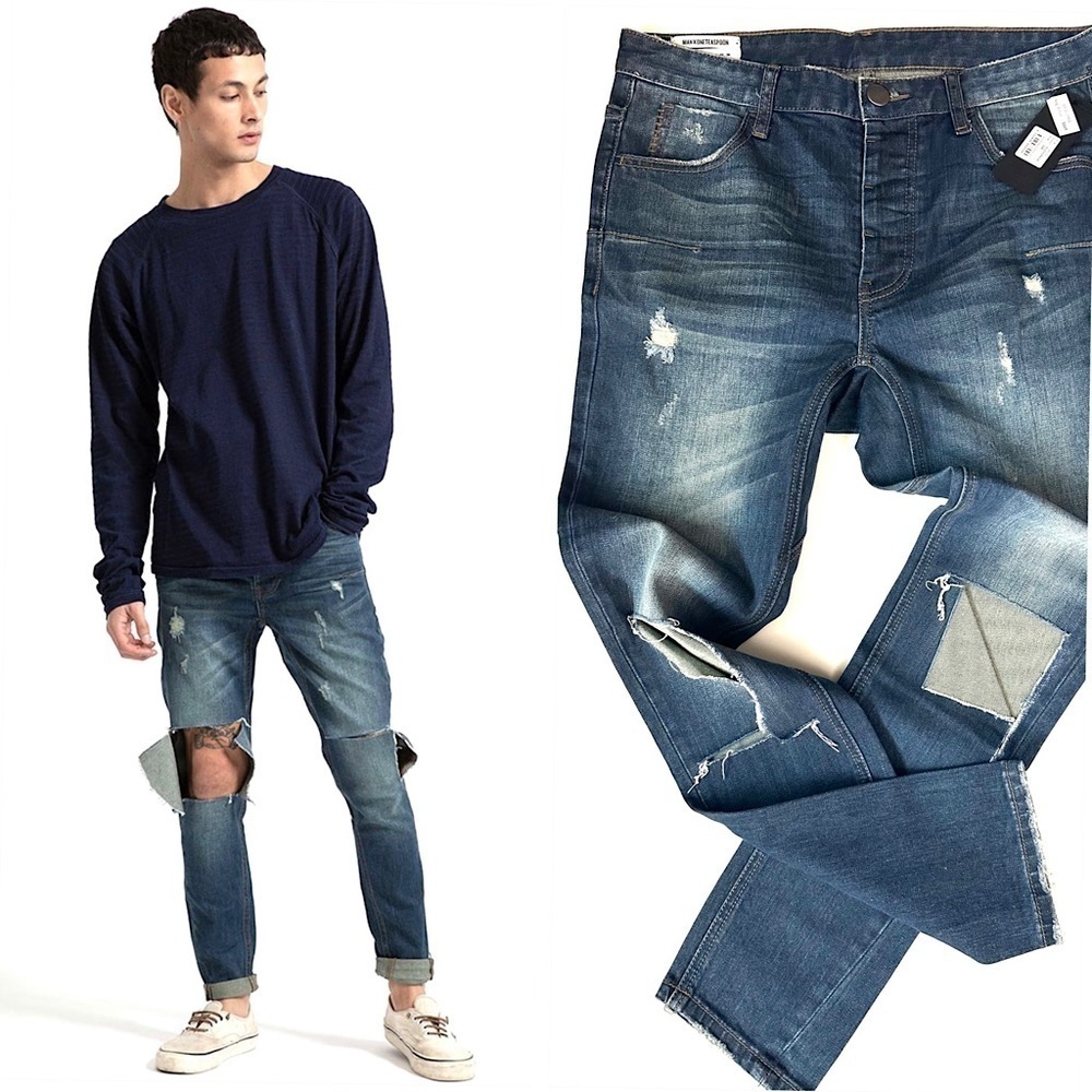 NEW! ONE TEASPOON MAN X Anchorage Mr Blues Denim Jeans Distressed Size 3…